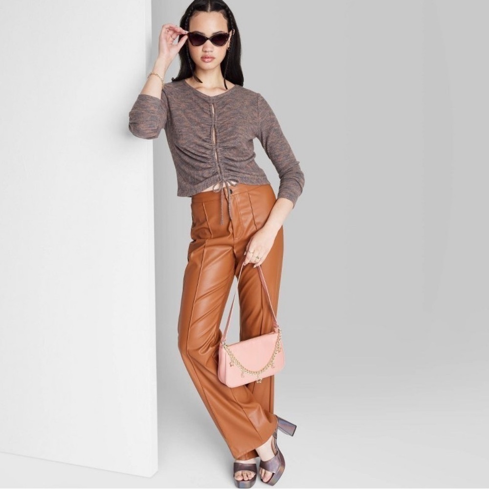 Long sleeve lace up cozy knit blouse